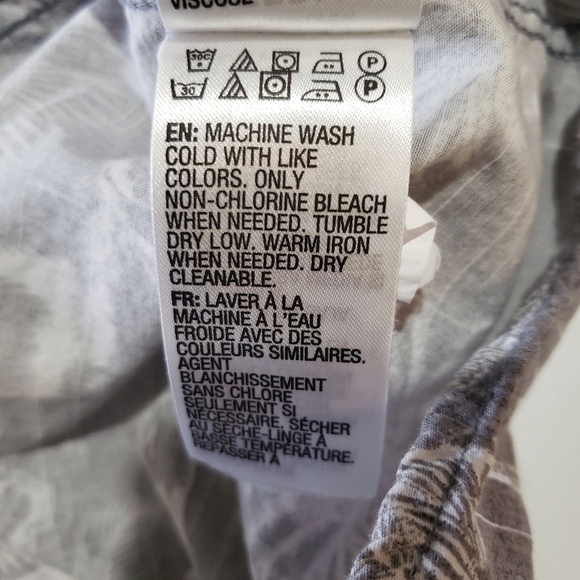 Quicksilver Waterman XL Palm Tree Button Up Collared Shirt Grey White Tropical - Picture 10 of 11